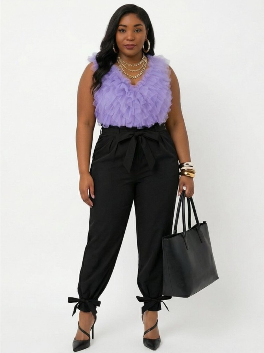 Lavender Ruffle V-Neck Bodysuit - Picture 3 of 10